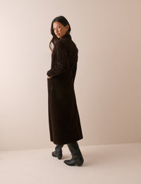 Brown Button Front Cord Lee Midi Dress