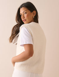 Ivory V Neck Knitted Vest