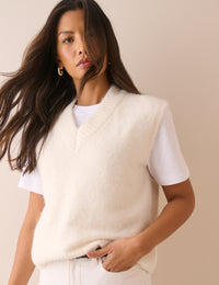 Ivory V Neck Knitted Vest