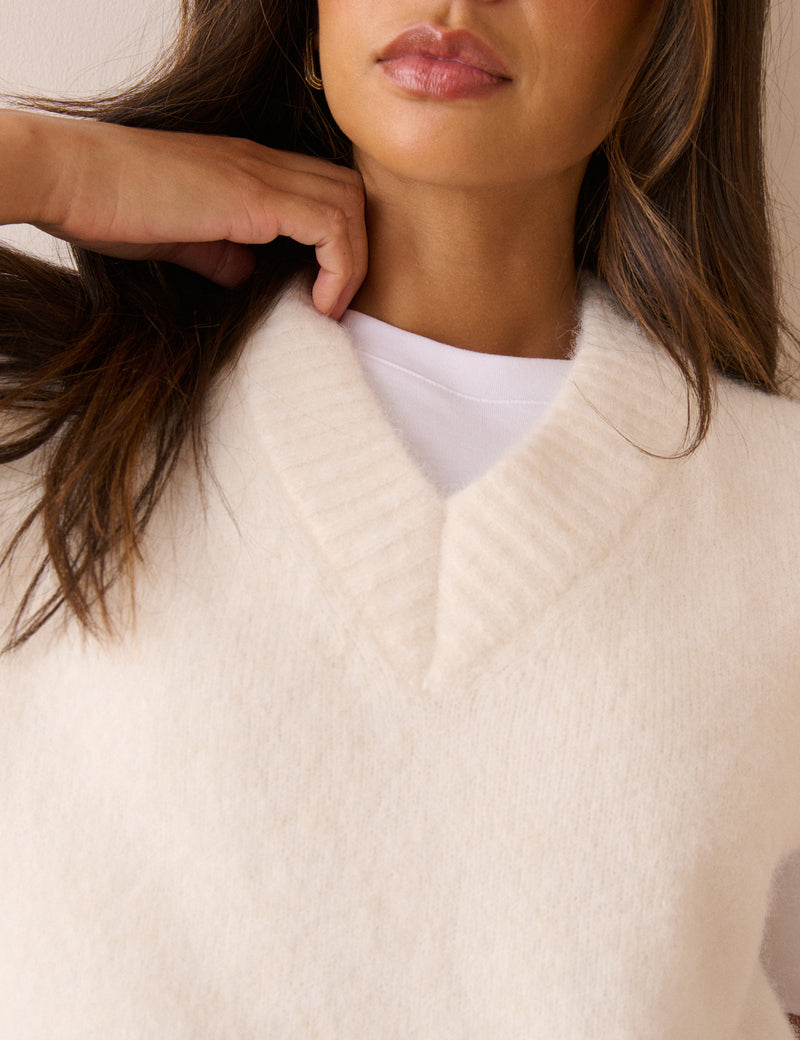 Ivory V Neck Knitted Vest