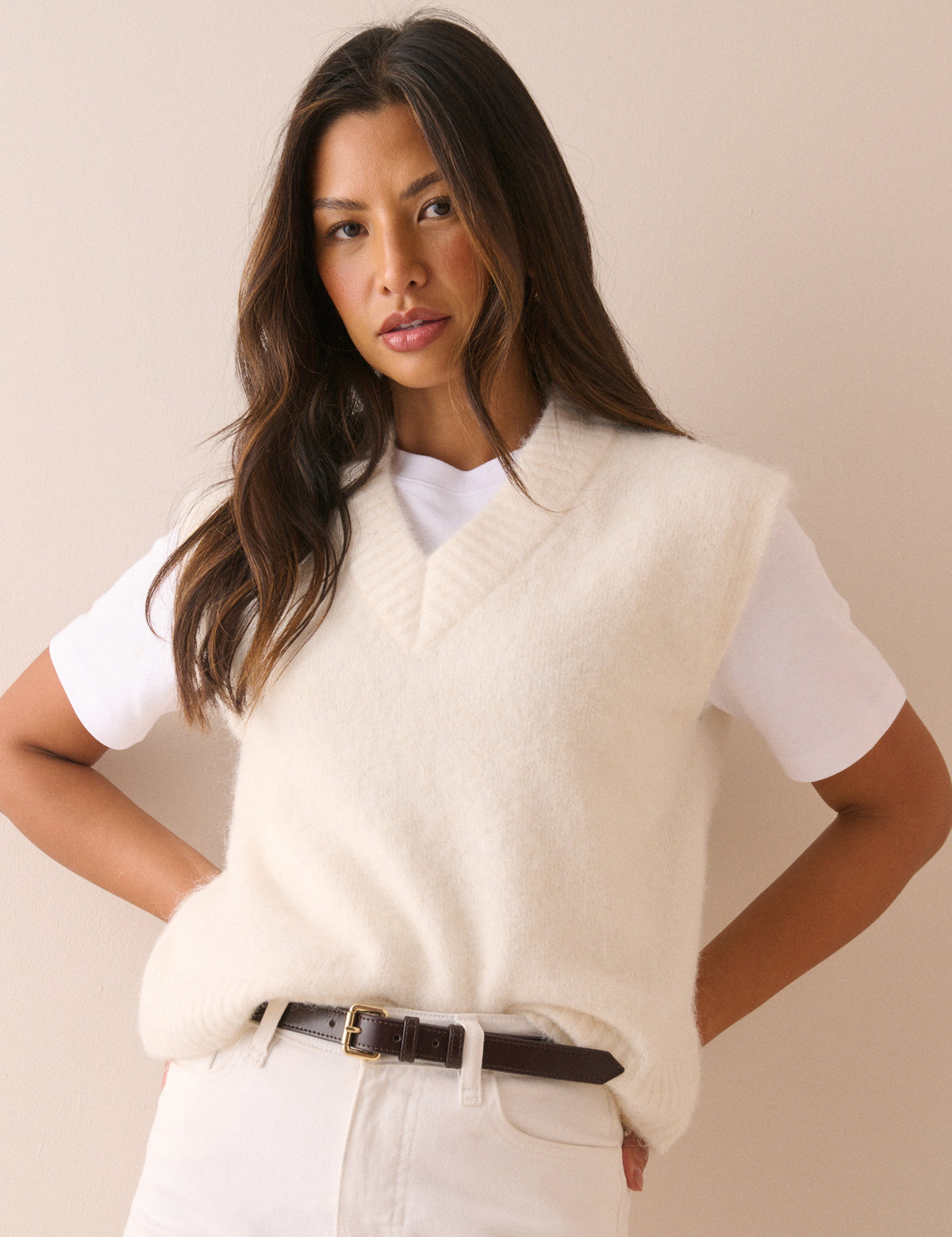 Ivory V Neck Knitted Vest