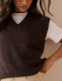 Brown Marl V Neck Knitted Vest