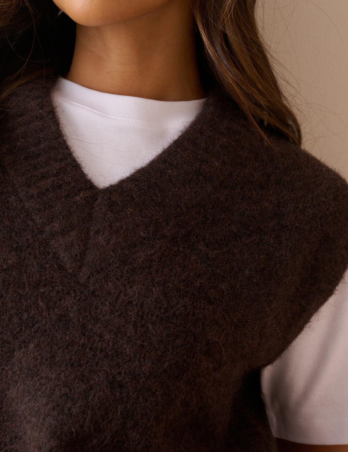 Brown Marl V Neck Knitted Vest