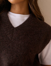 Brown Marl V Neck Knitted Vest