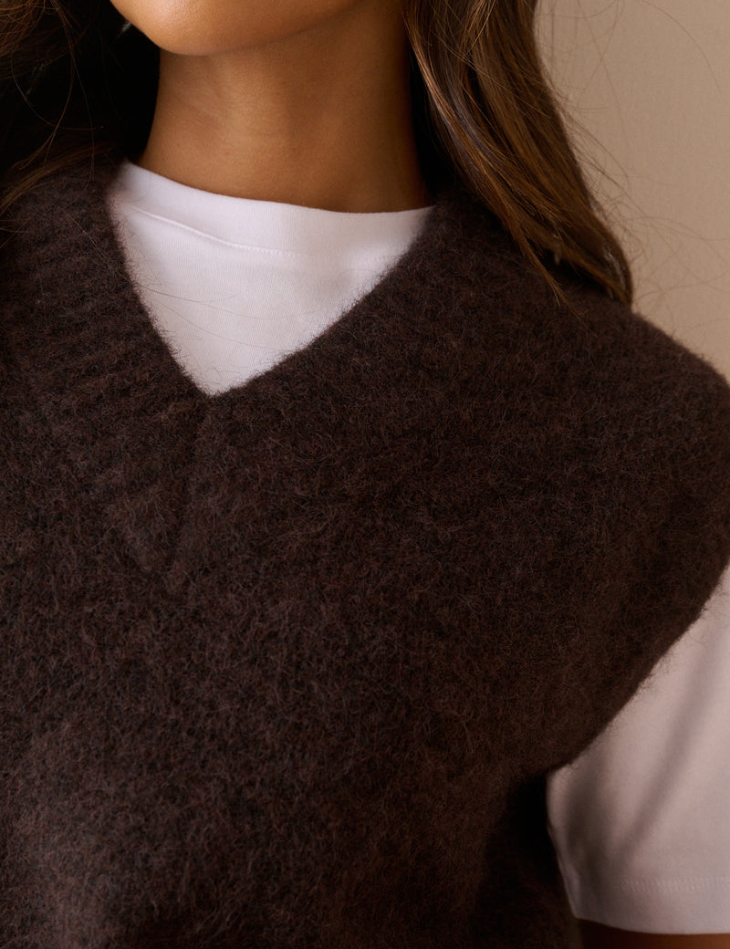 Brown Marl V Neck Knitted Vest