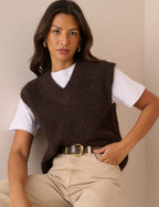 Brown Marl V Neck Knitted Vest