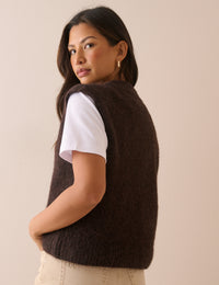 Brown Marl V Neck Knitted Vest