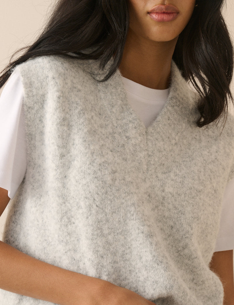 Grey Marl V Neck Knitted Vest