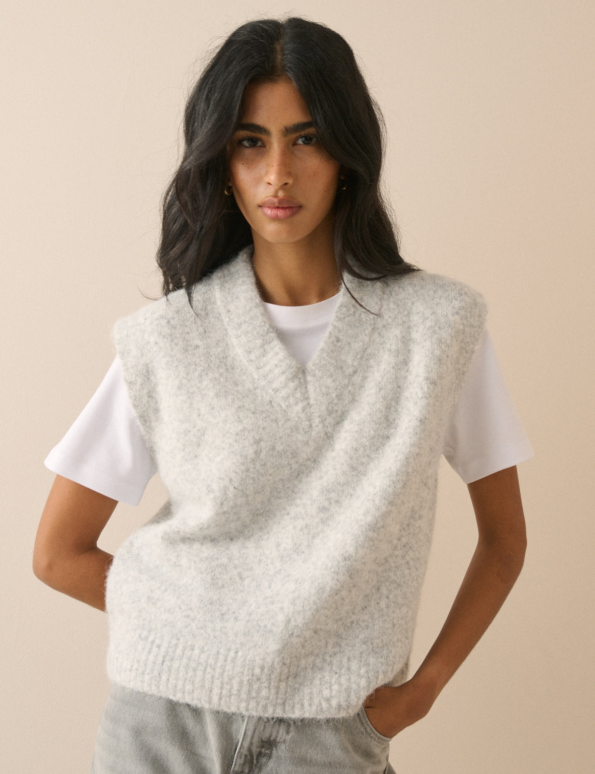Grey Marl V Neck Knitted Vest