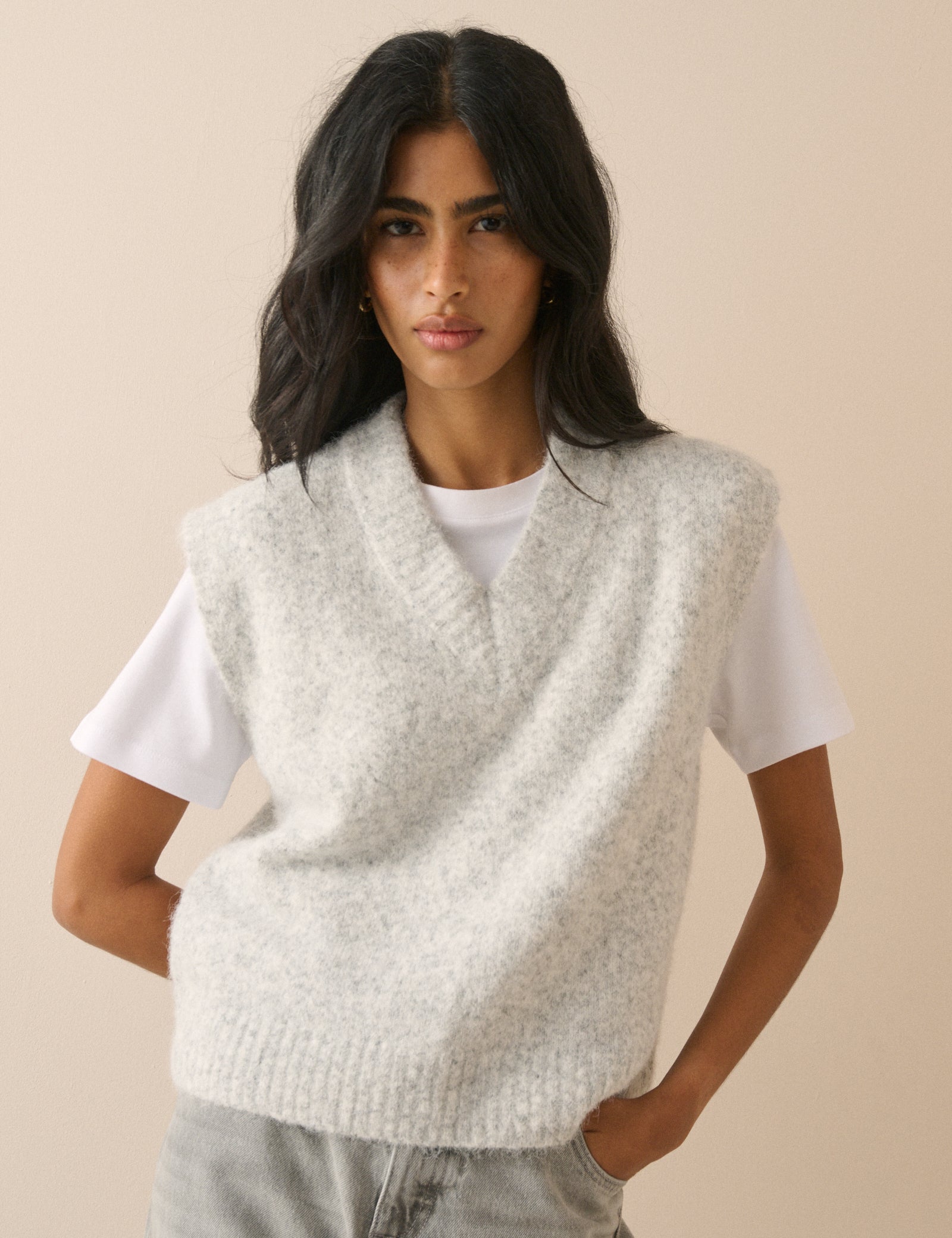 Grey Marl V Neck Knitted Vest