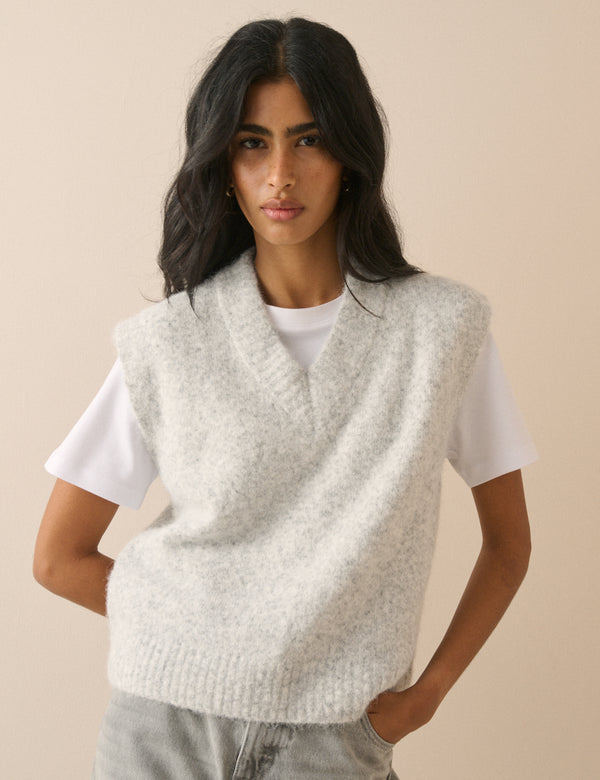 Grey Marl V Neck Knitted Vest