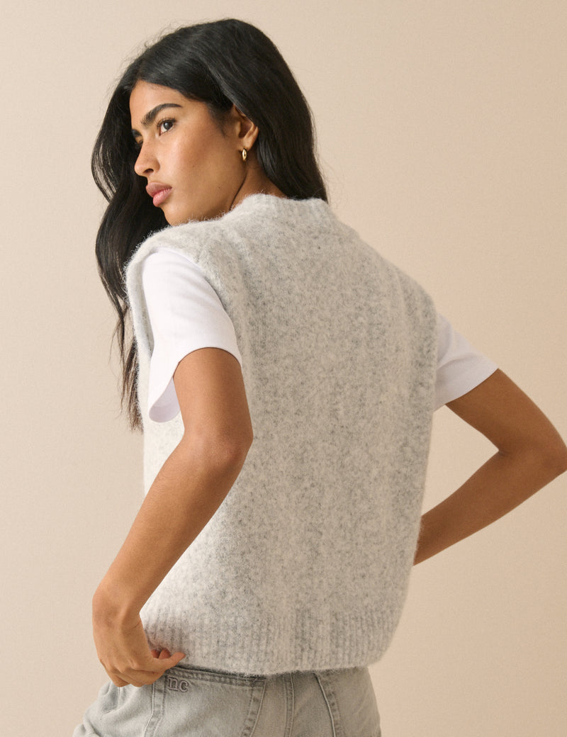 Grey Marl V Neck Knitted Vest