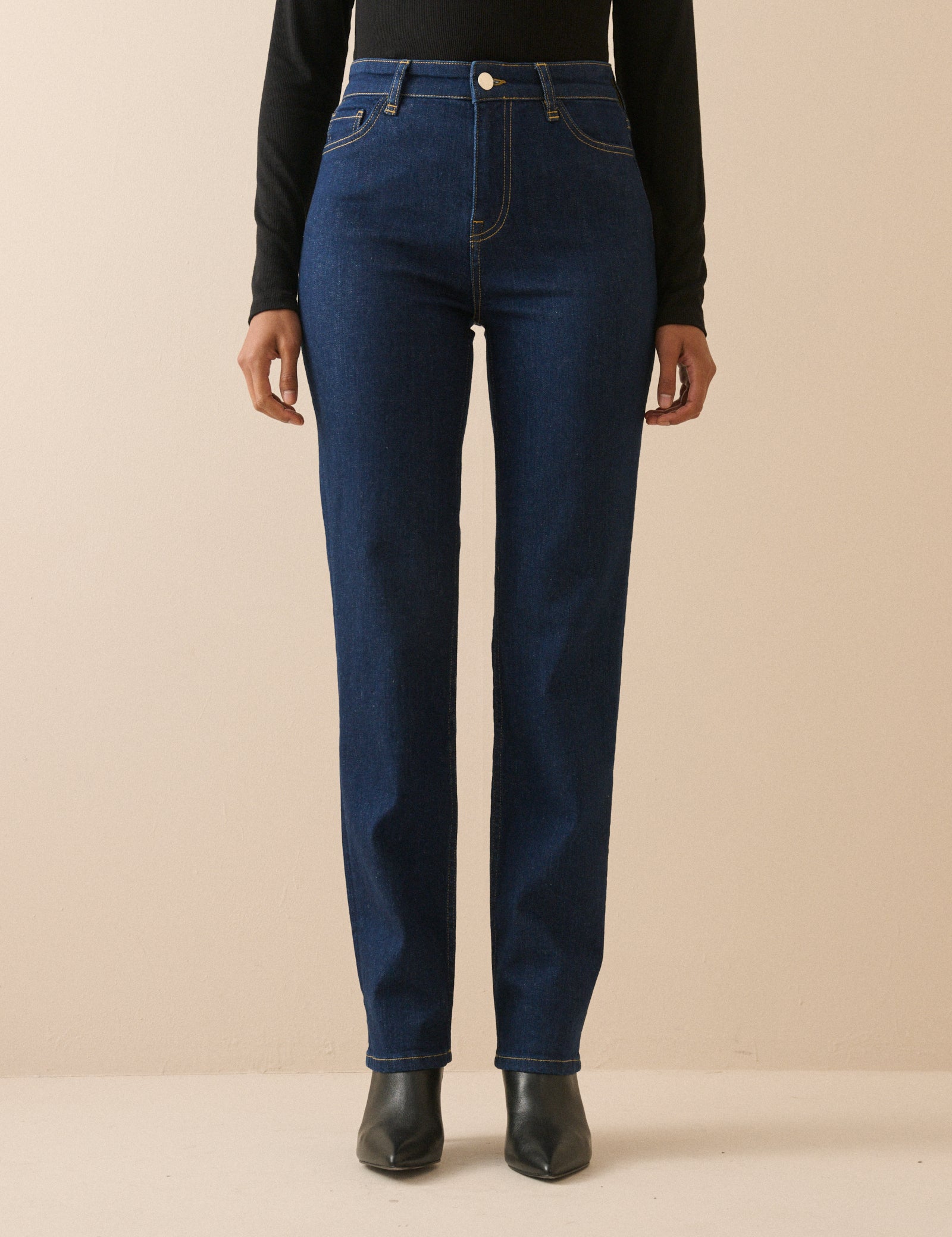Dark Blue High Rise Golders Straight Leg Jeans