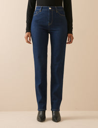 Dark Blue High Rise Golders Straight Leg Jeans