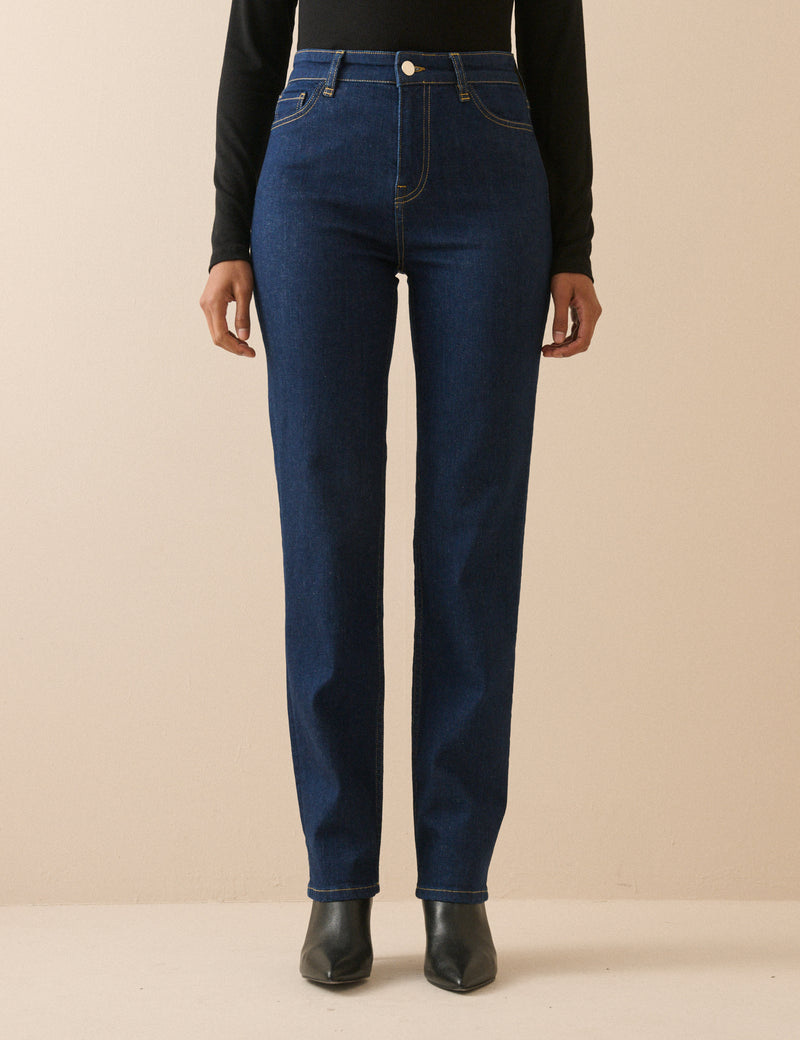 Dark Blue High Rise Golders Straight Leg Jeans