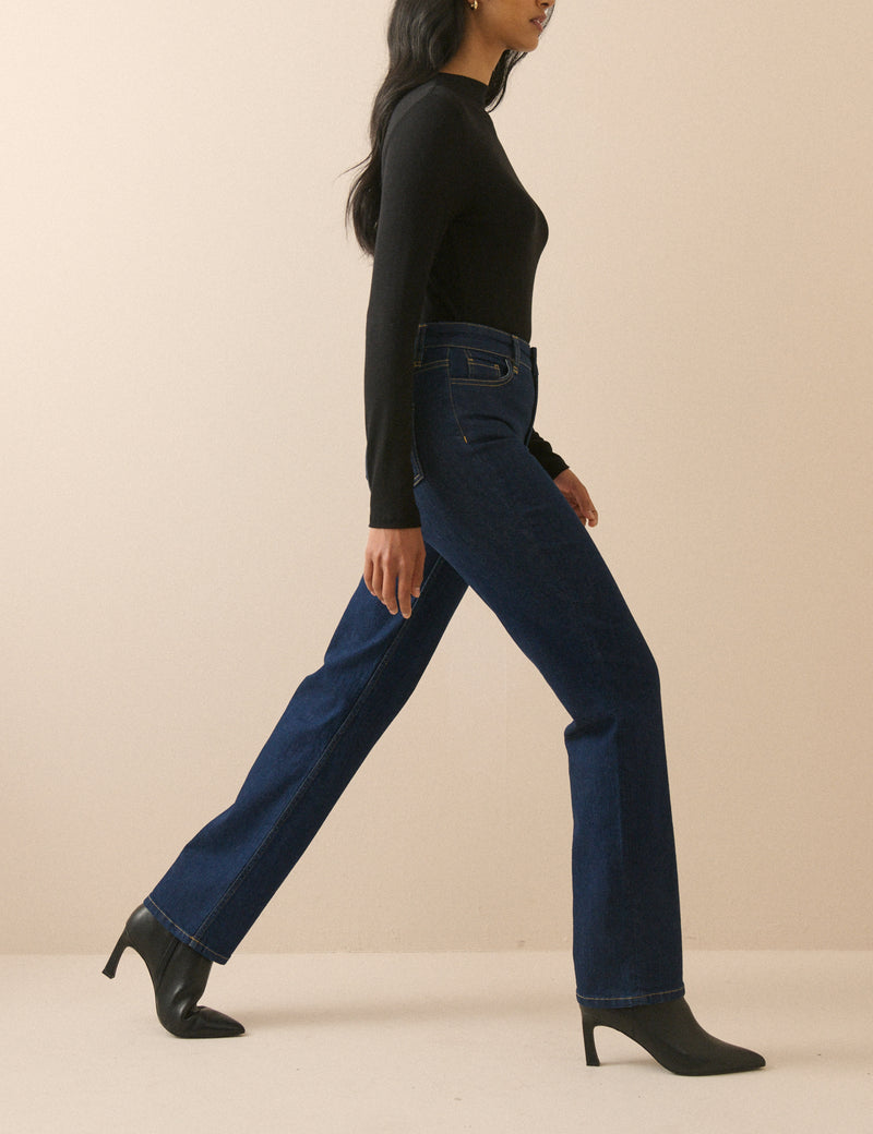 Dark Blue High Rise Golders Straight Leg Jeans