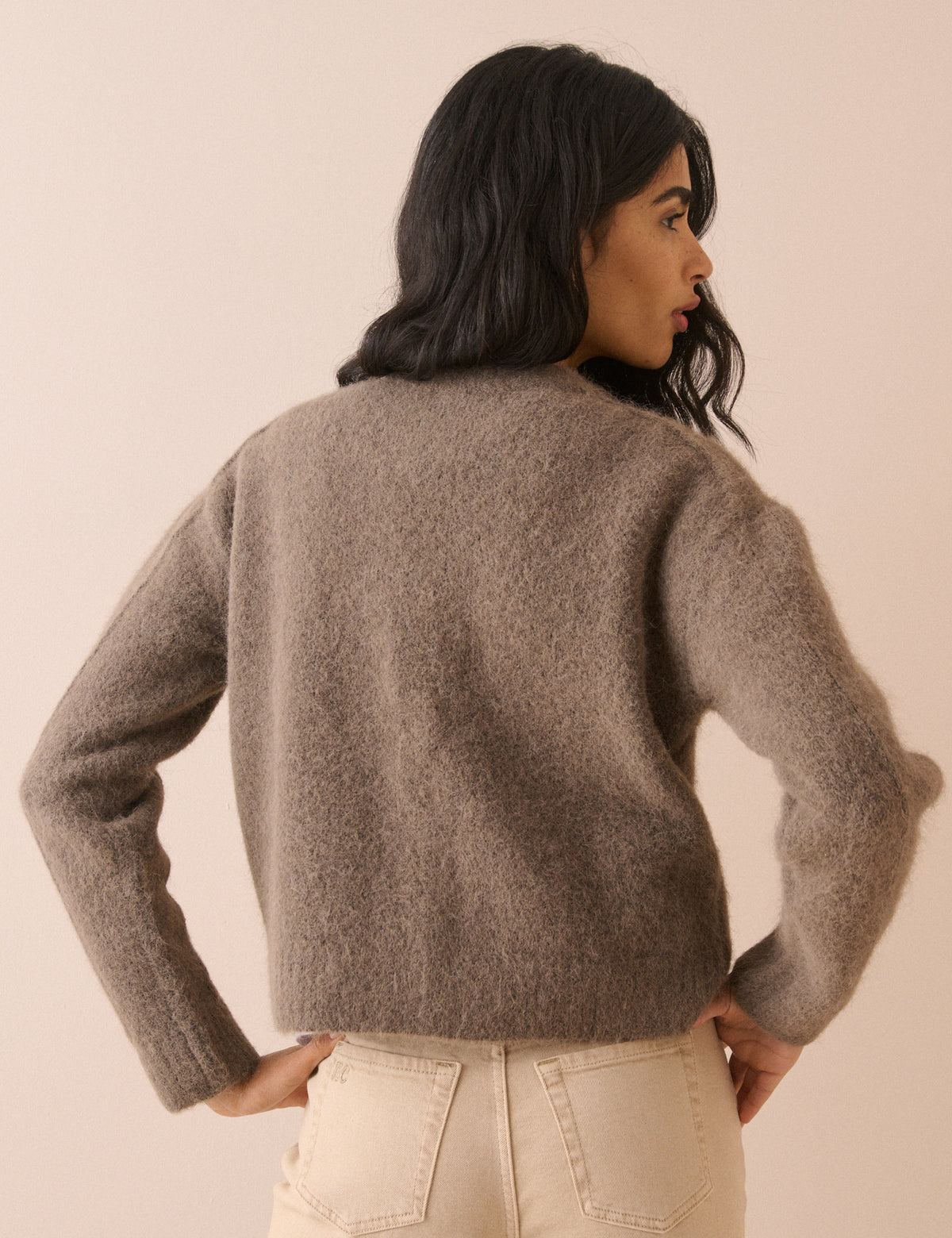 Taupe Marl Knitted Bomber Jacket