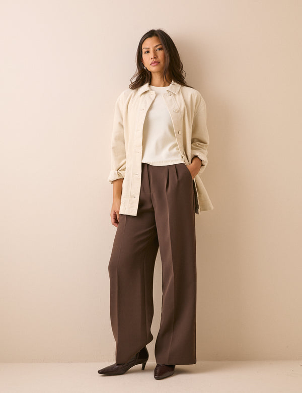 Cream cord shacket with long sleeves