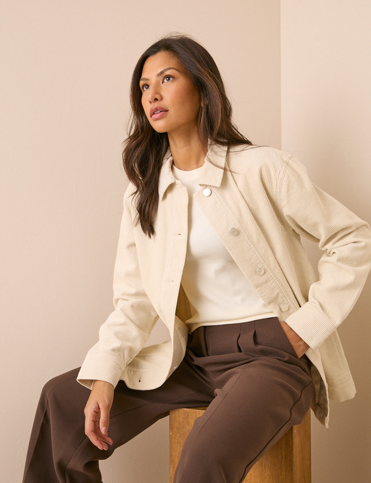 Cream Cord Shacket