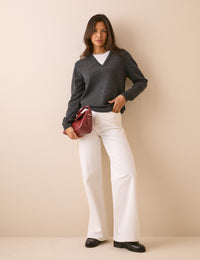 Grey and White Double Layer V-Neck Jumper