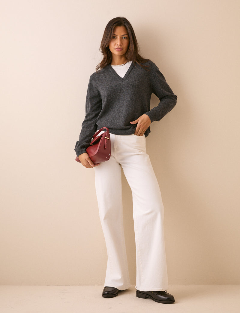 Grey and White Double Layer V-Neck Jumper