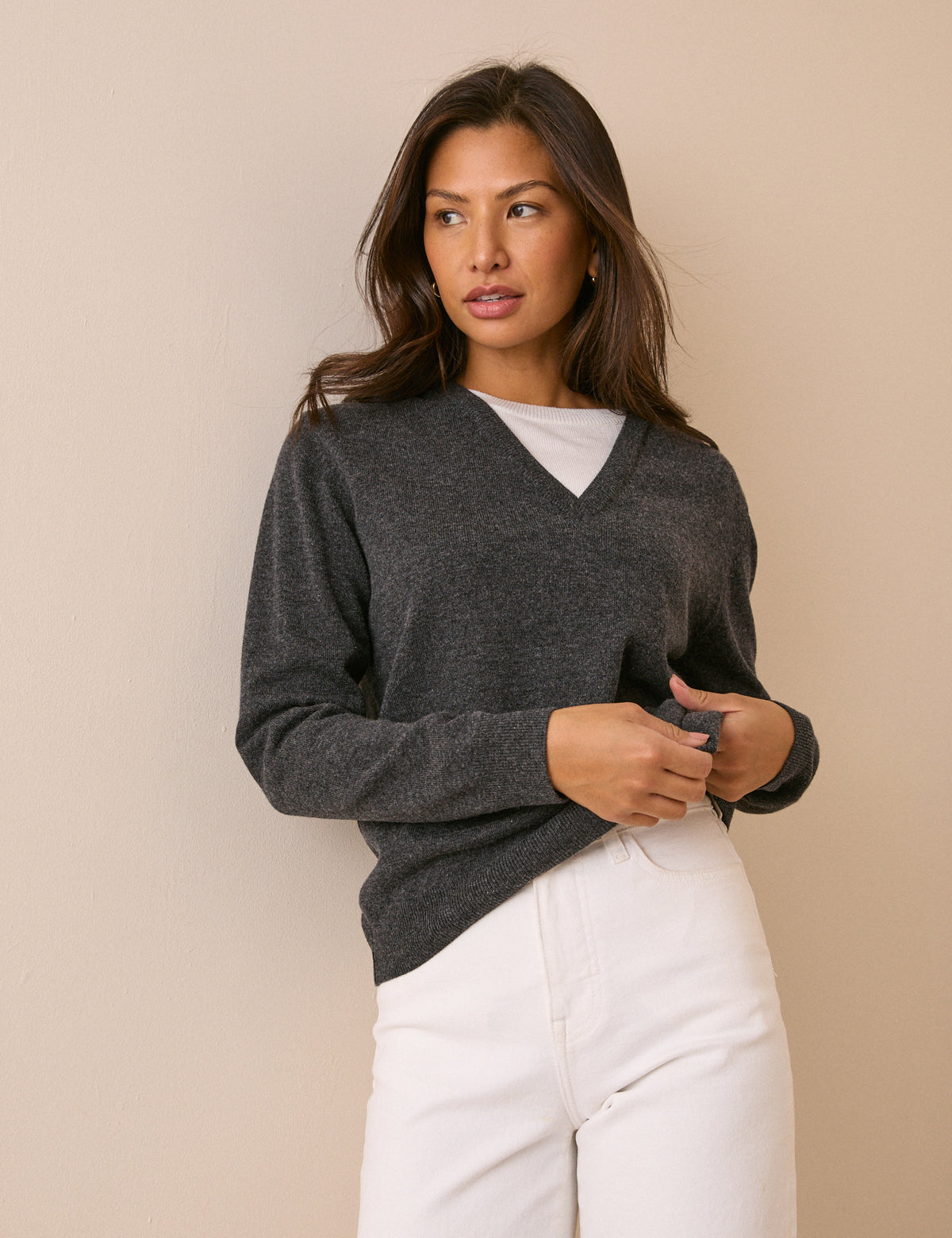 Grey and White Double Layer V-Neck Jumper