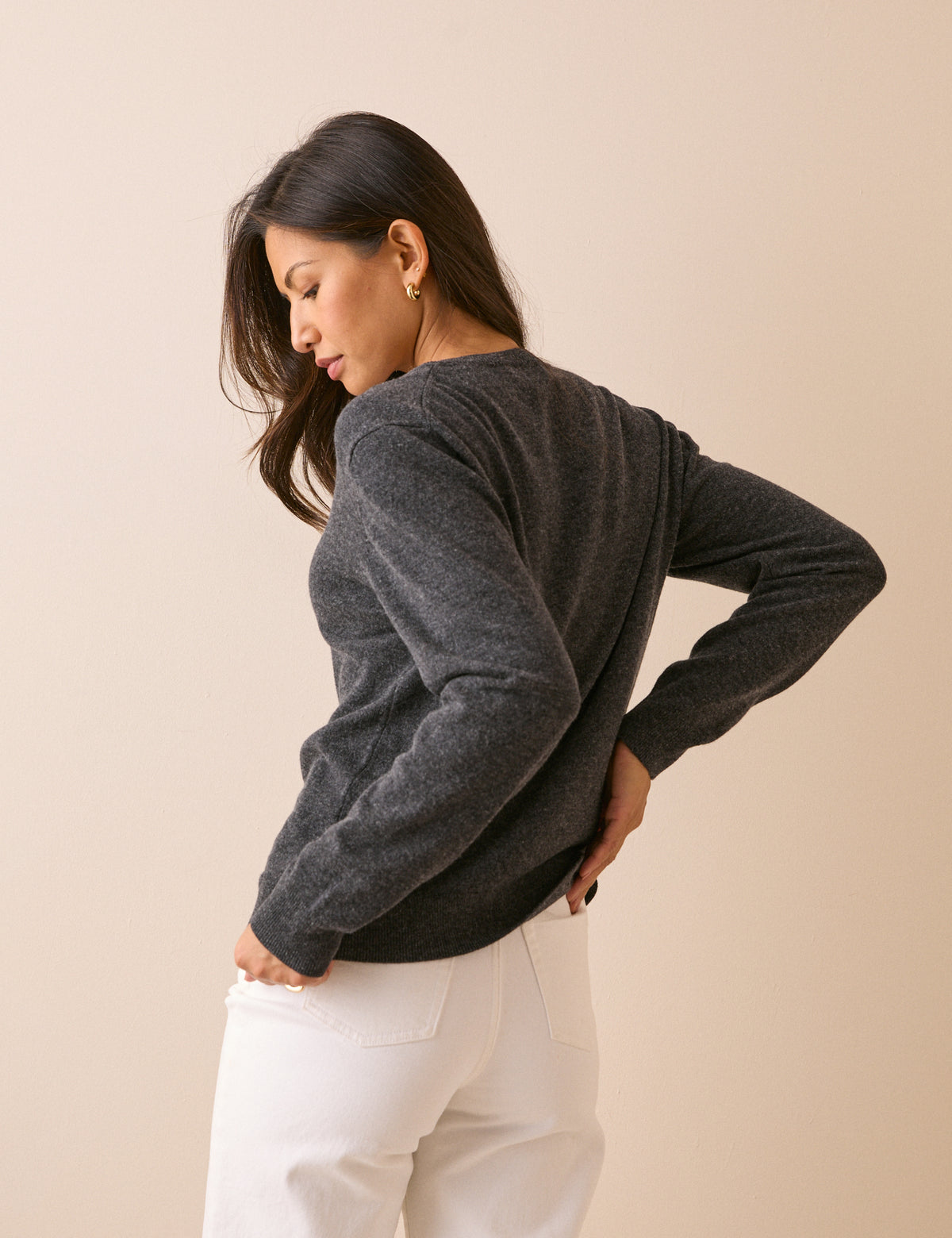 Grey and White Double Layer V-Neck Jumper