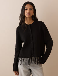 Black Fringe Hem Wool Blend Jumper