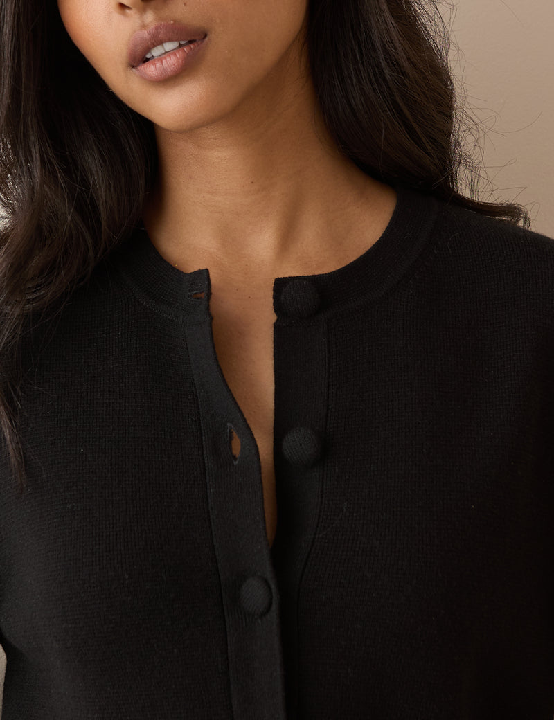 Black Fringe Hem Wool Blend Jumper