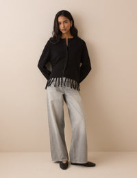 Black Fringe Hem Wool Blend Jumper