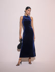 Blue Velvet Cowl Neck Saige Midi Dress