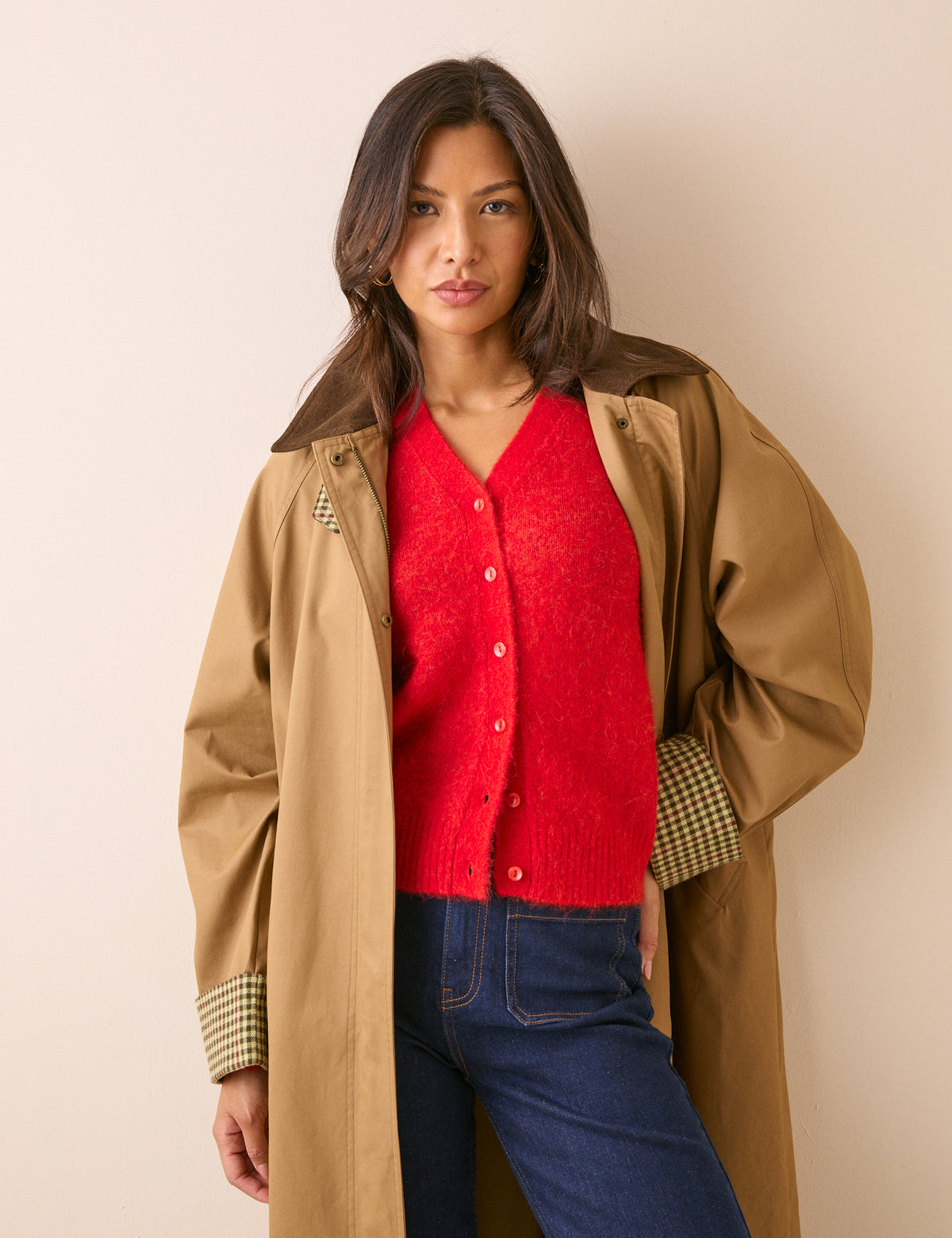 Red Shoulder Pad Knitted Jumper