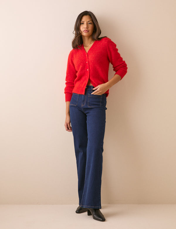 Red Shoulder Pad Knitted Cardigan