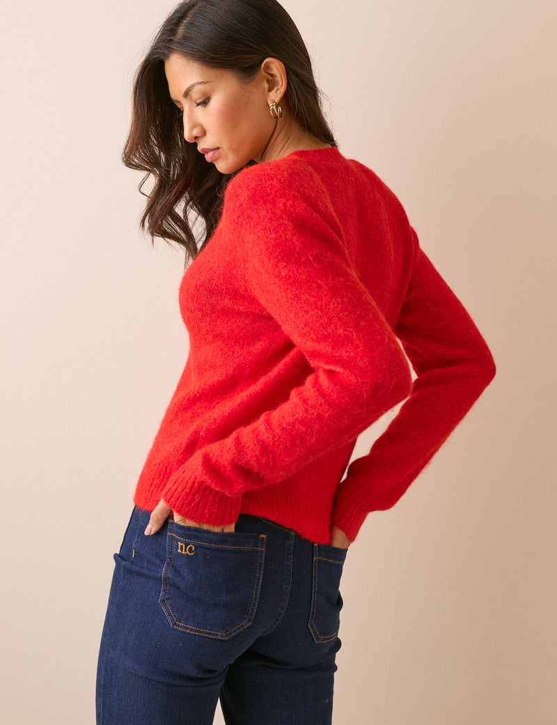 Red Shoulder Pad Knitted Jumper