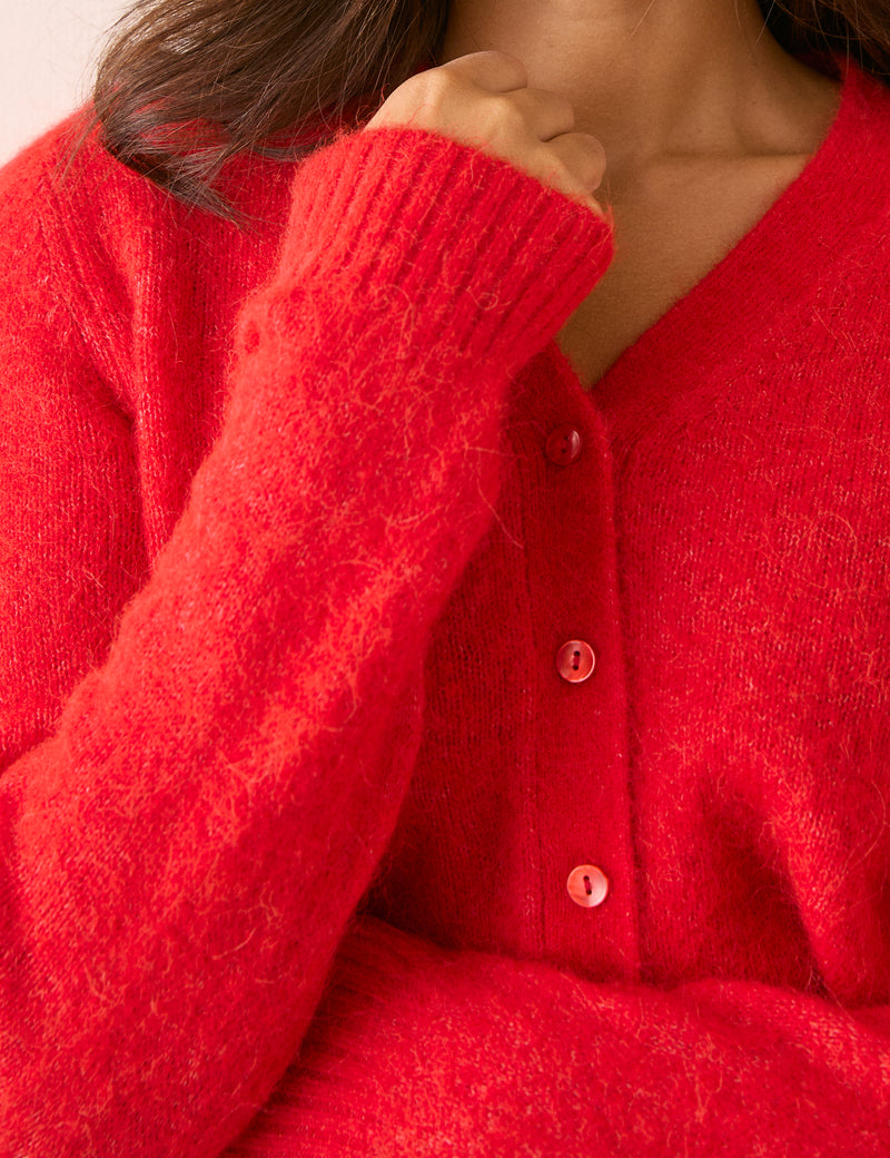 Red Shoulder Pad Knitted Jumper