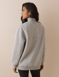 Grey Marl Quarter Zip Longline Sweatshirt