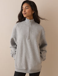 Grey Marl Quarter Zip Longline Sweatshirt