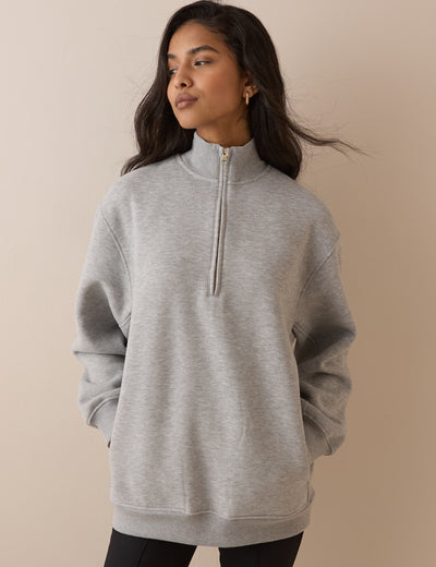 Grey Marl Quarter Zip Longline Sweatshirt