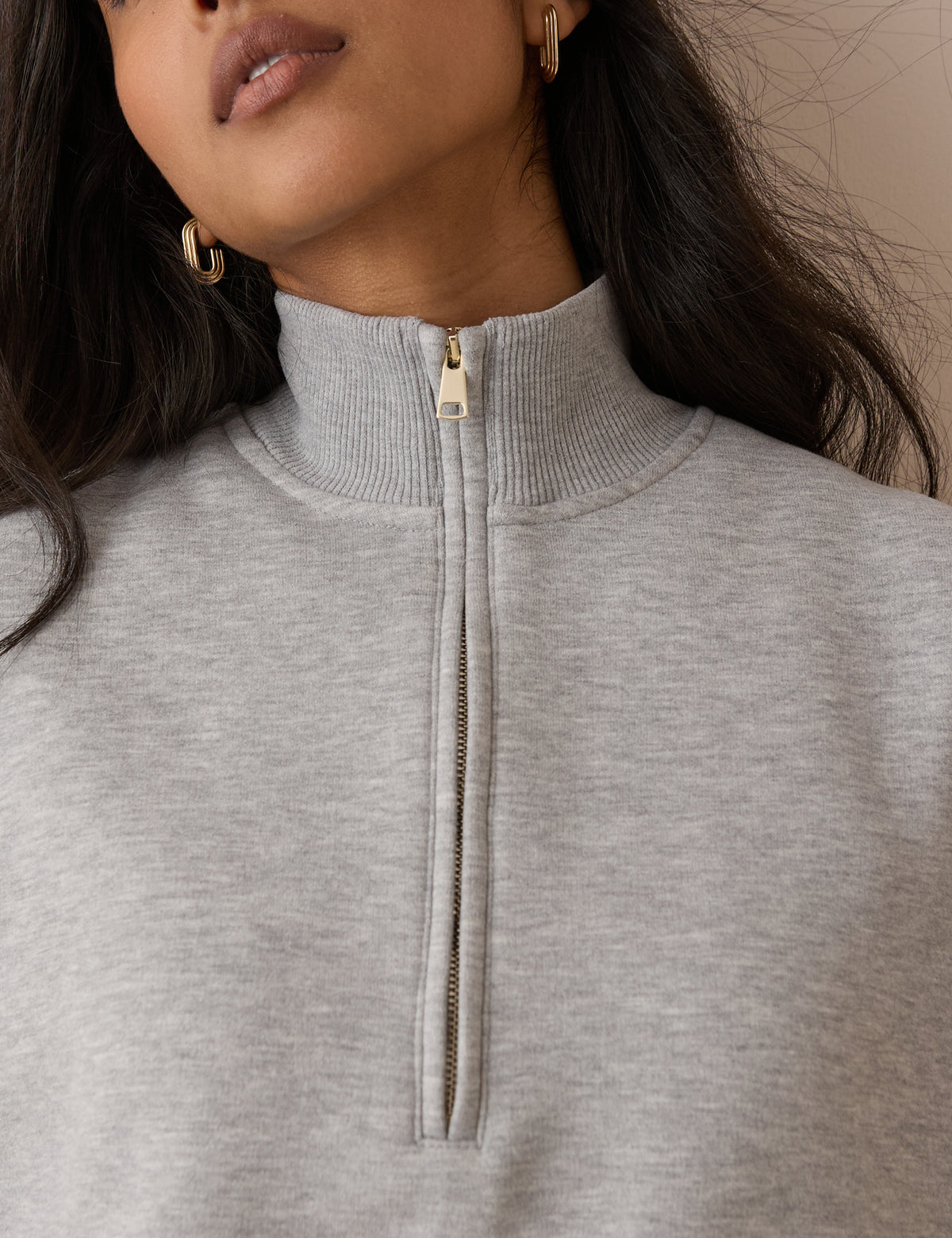 Grey Marl Quarter Zip Longline Sweatshirt