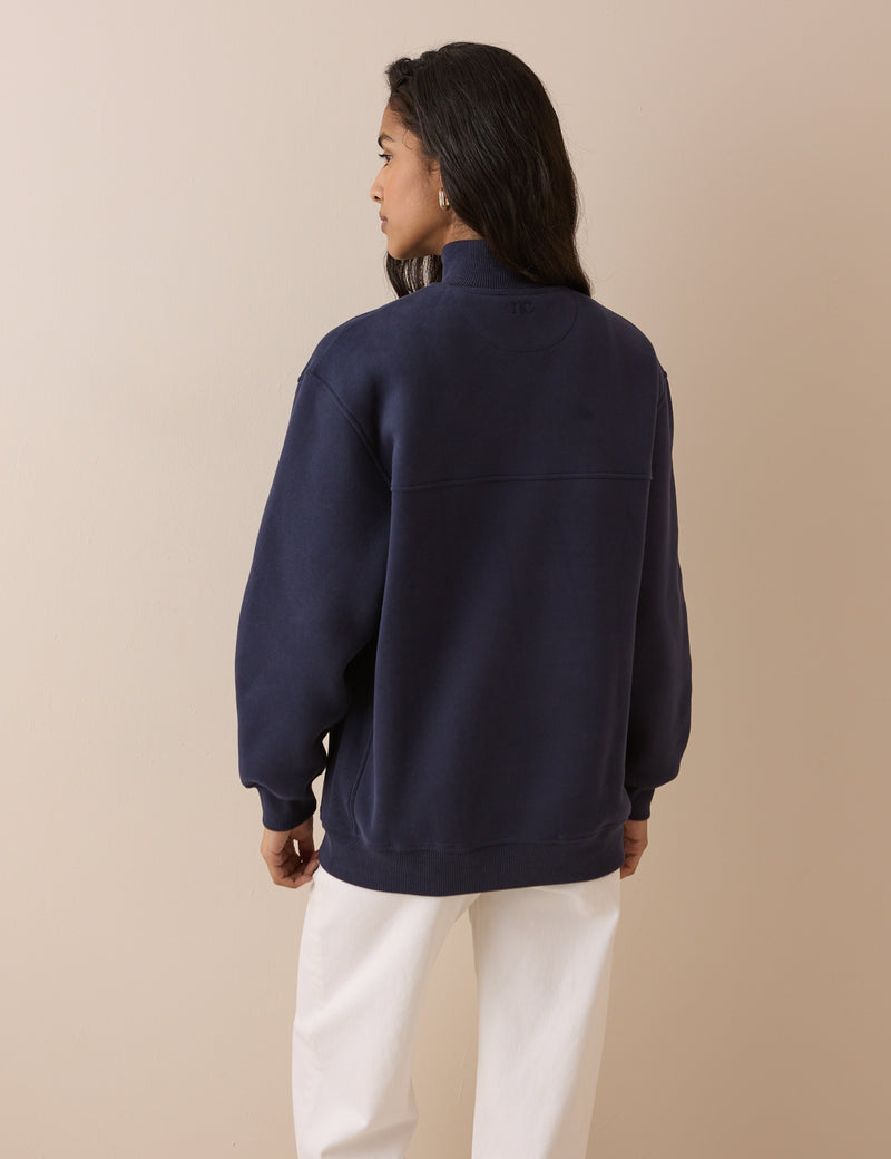 Navy Quarter Zip Longline Sweatshirt