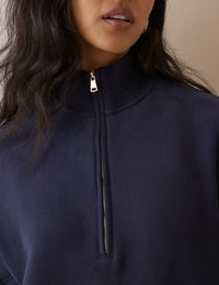 Navy Quarter Zip Longline Sweatshirt