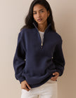 Navy Quarter Zip Longline Sweatshirt