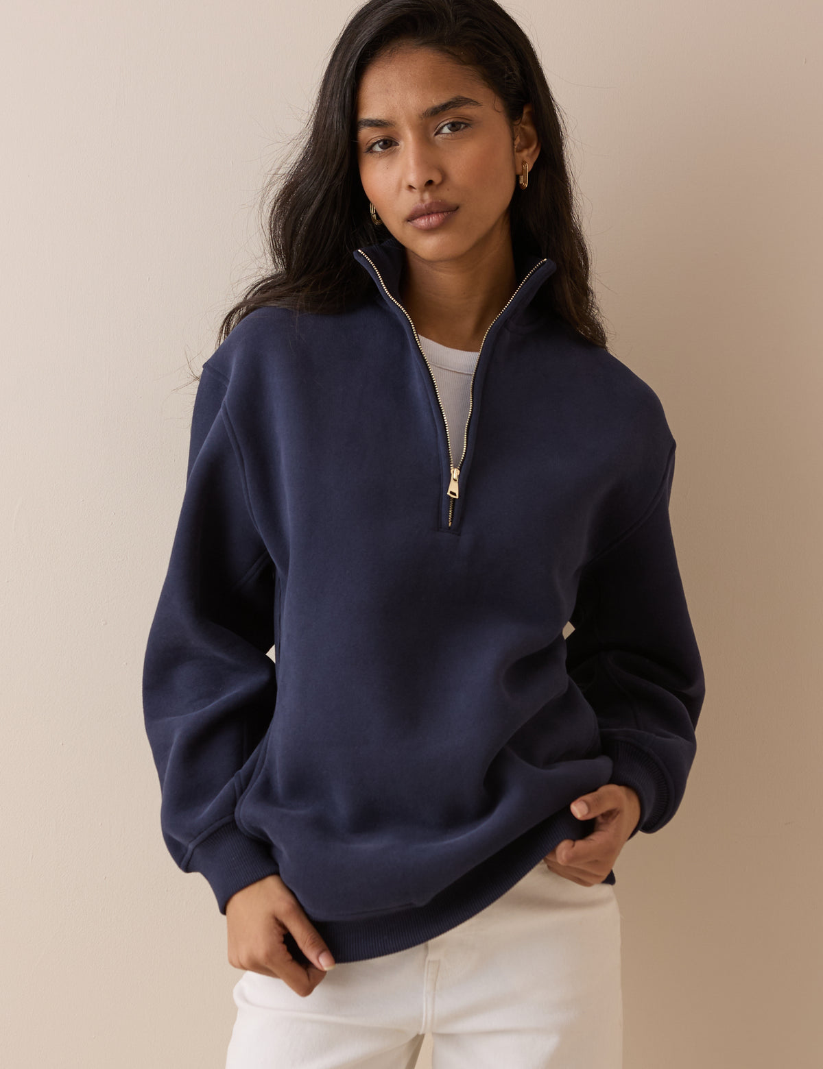 Navy Quarter Zip Longline Sweatshirt