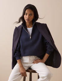 Navy Quarter Zip Longline Sweatshirt