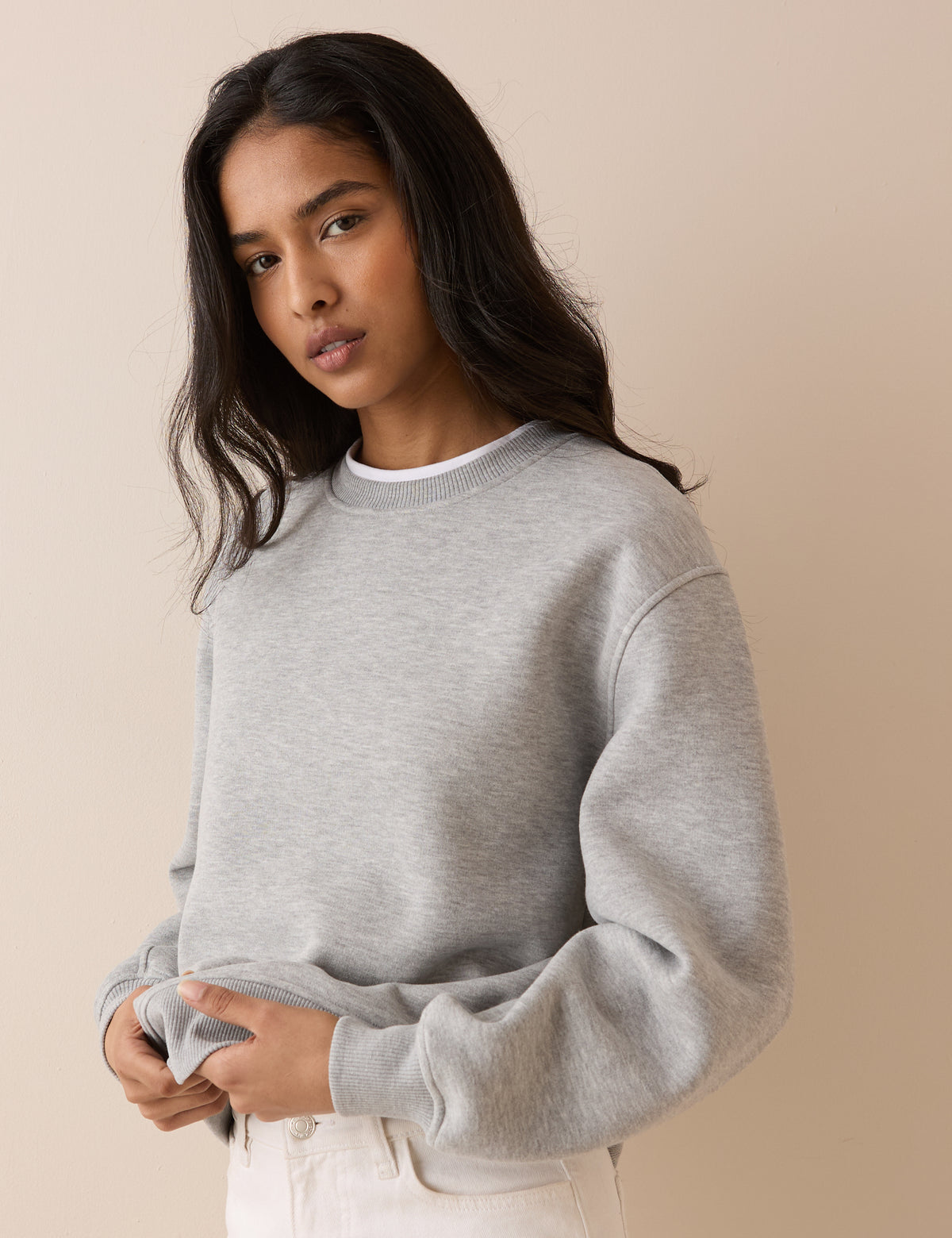 Grey Marl Ribbed Trim Jumper