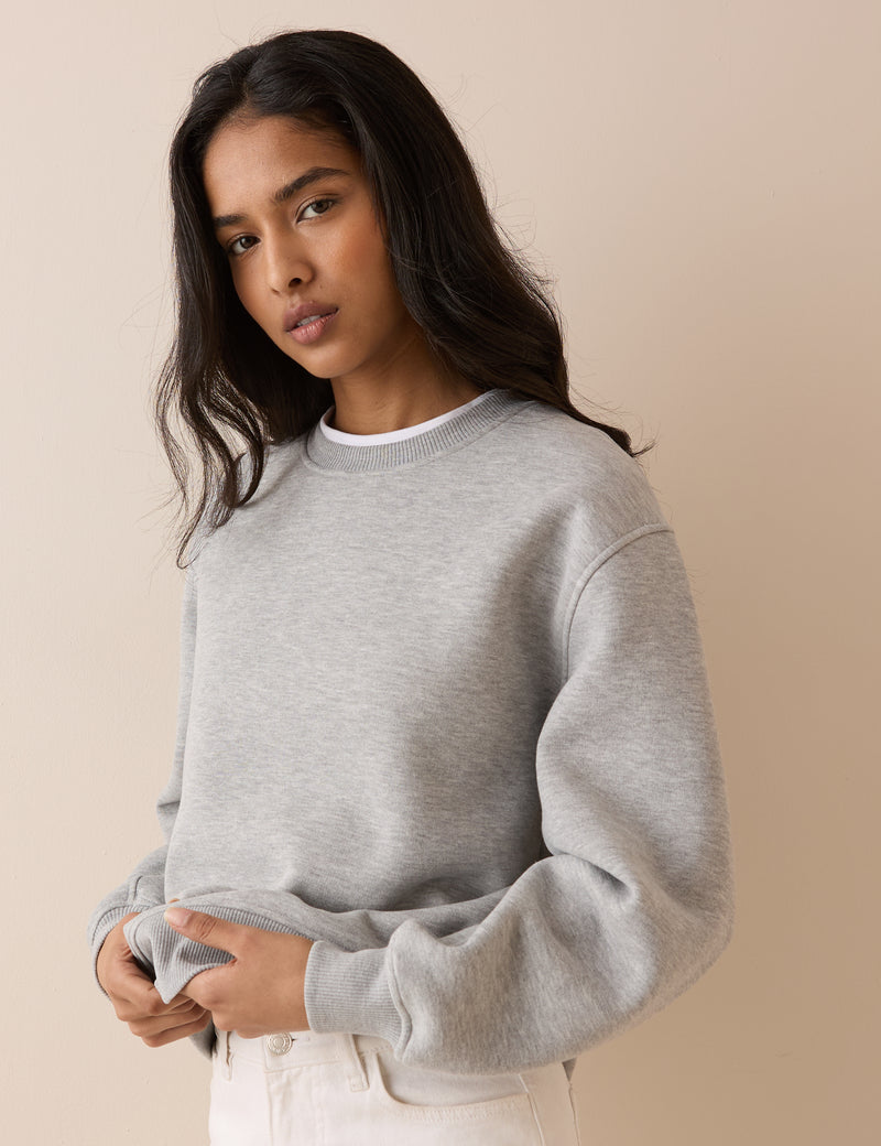 Grey Marl Ribbed Trim Jumper