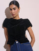 Black Button Front Velvet Top