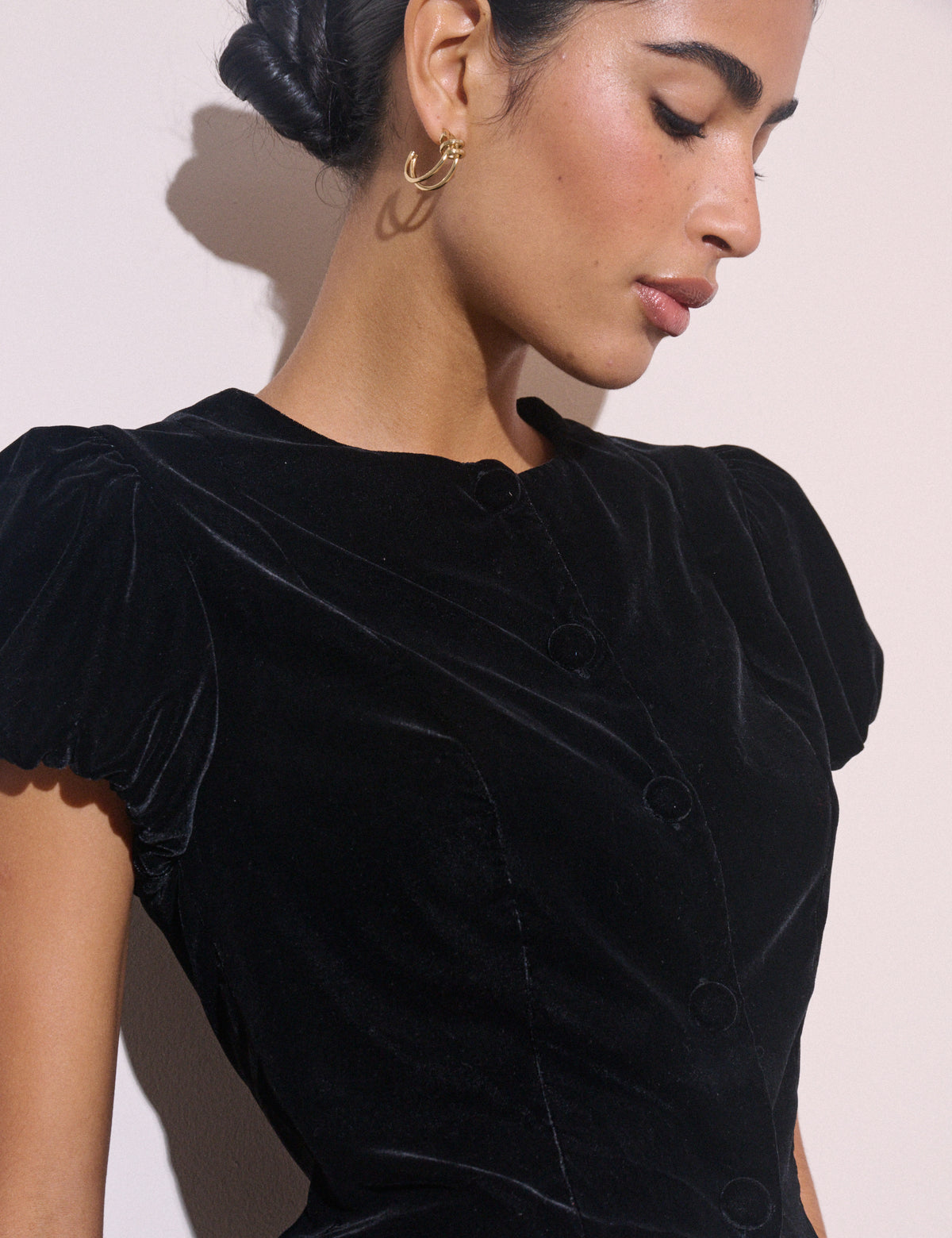 Black Button Front Velvet Top