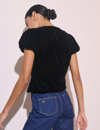 Black Button Front Velvet Top