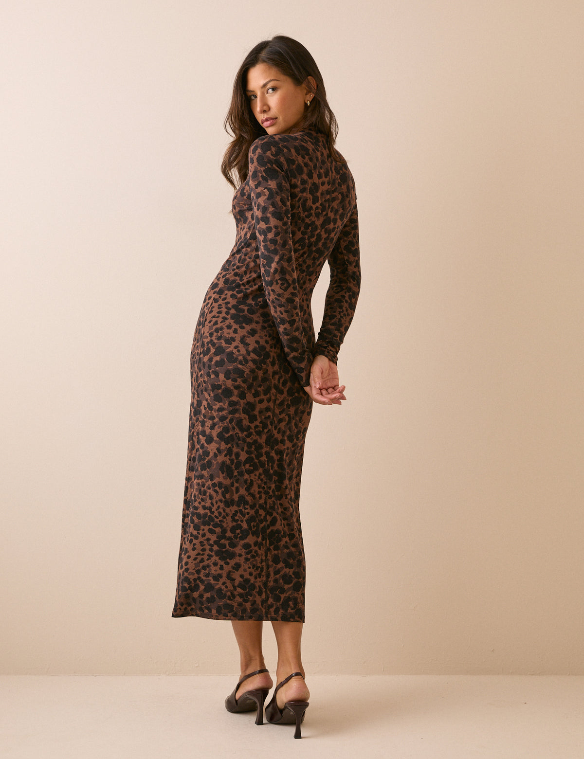 Brown Animal Print Jersey Amelie Midi Dress